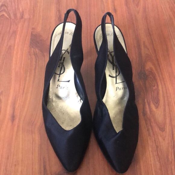 Yves Saint Laurent Paris Vintage black satin mid he’ll slingbacks classics size - Picture 1 of 8